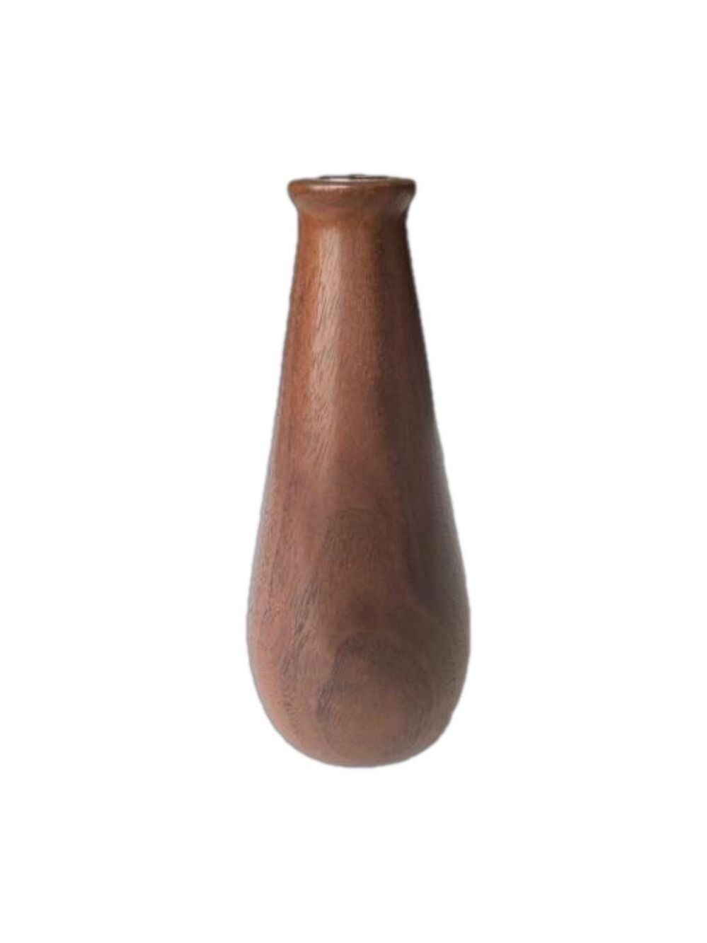 Nelson Woodworks walnut tear drop shaped bud vase. 1997. Wood grain. 5.5” tall